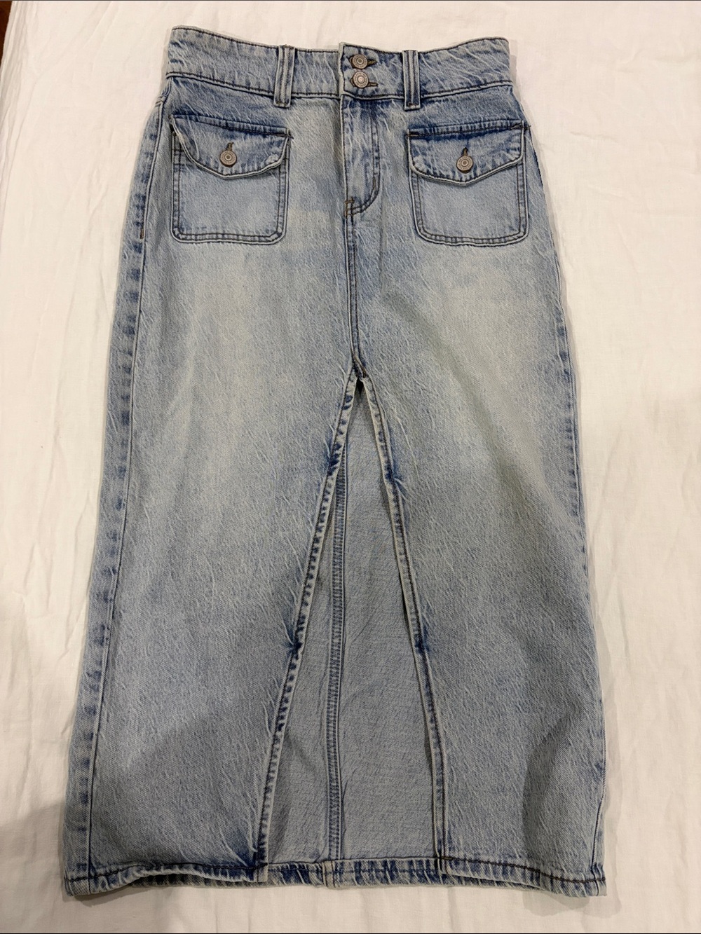 Free People Light Wash Long Women's Denim Skirt